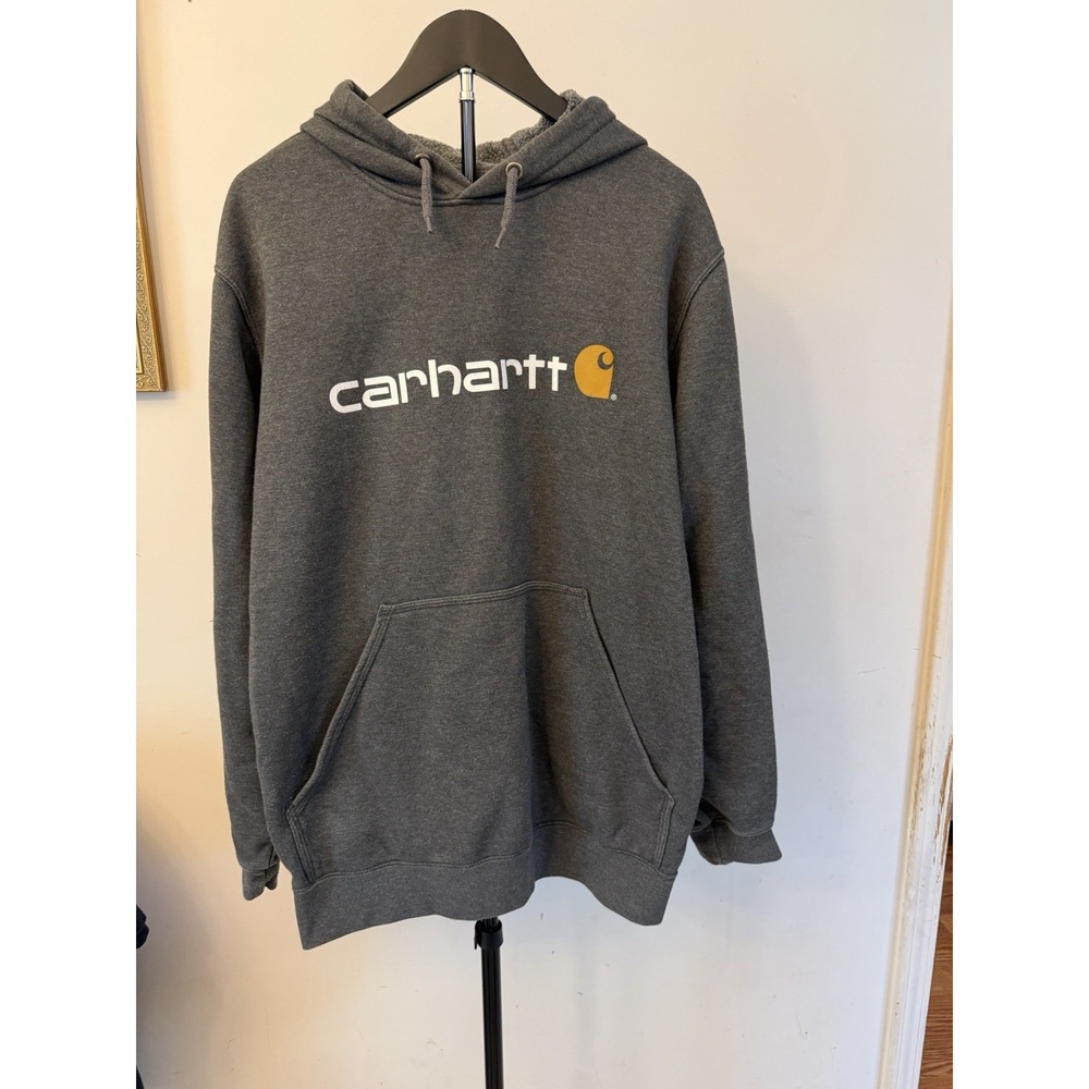Carhartt Men's Dark Grey Logo Loose Fit Hoodie/Sweatshirt Size M